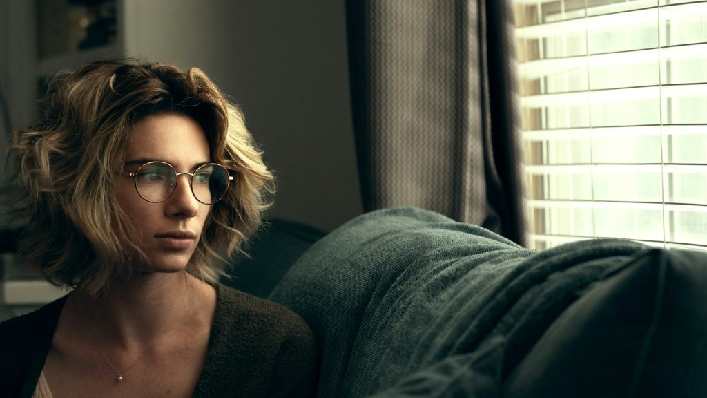 A woman on a couch